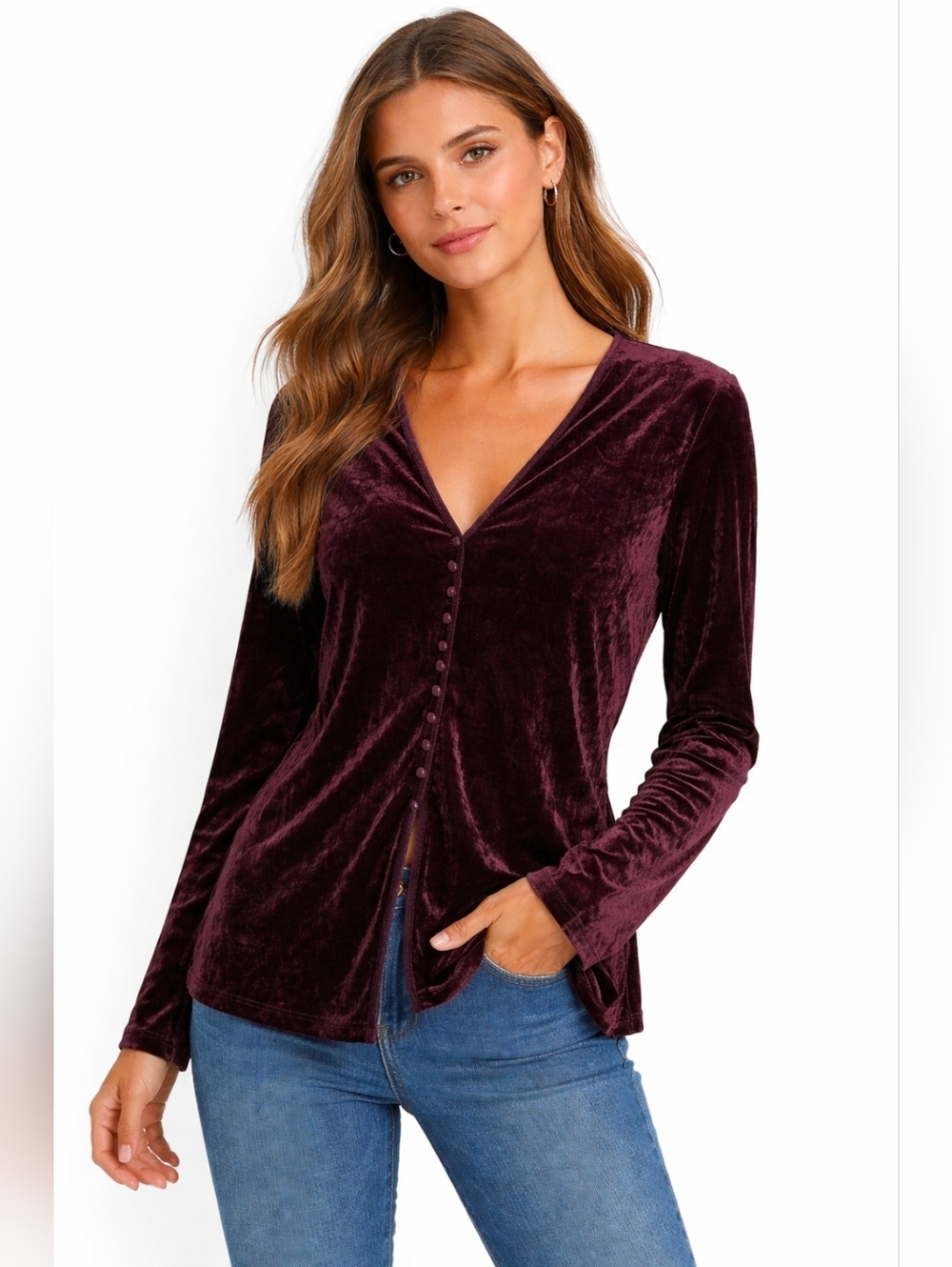 Nina Picalino Brown Velvet Button-Up Blouse Top Size 6 Vintage Friends Gothic